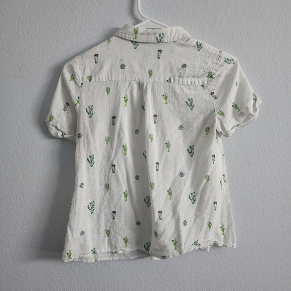 Modcloth 100% Cotton Cactus Print Short Sleeve Button-up Shirt XS X-Small White - Picture 3 of 5